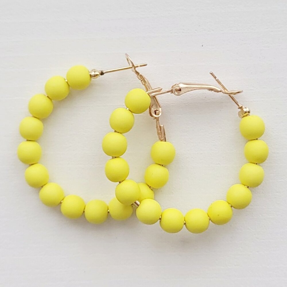 Elegant Solid Yellow Beaded Hoop Earrings - Perfectly Chic and Radiant